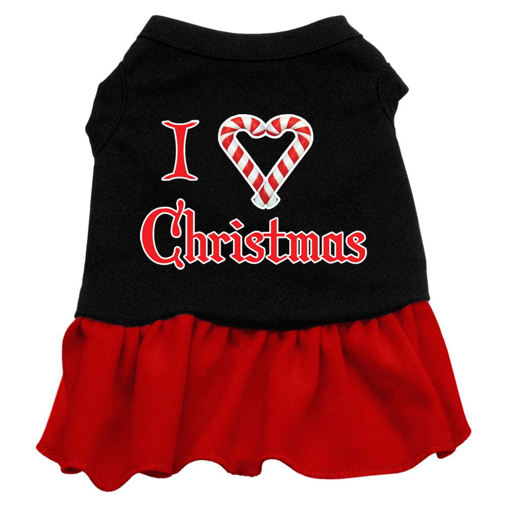 I Love Christmas Screen Print Dress Black with Red XXL